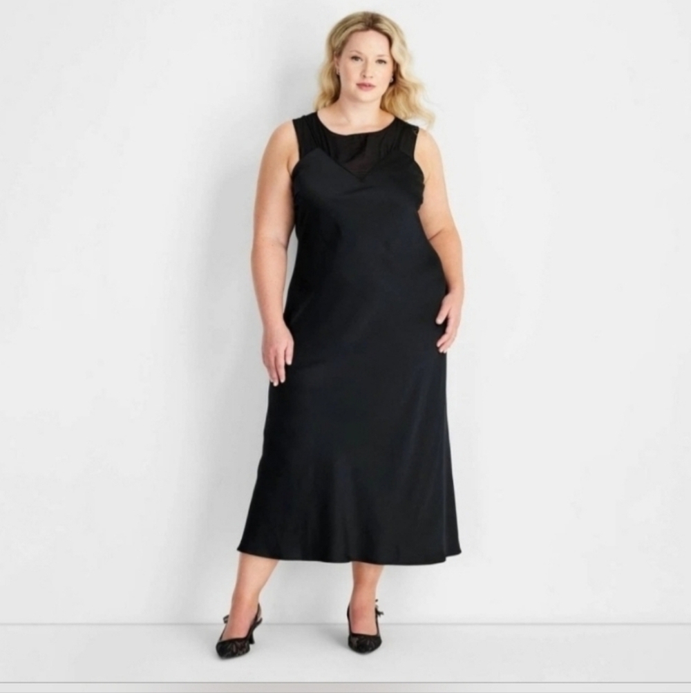 Future Collective Women's Sleeveless Mixed Media Ankle Slip Dress Black - Picture 4 of 9